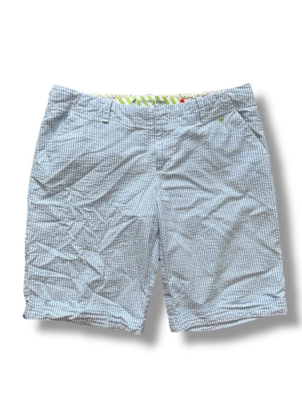 Y2K Old Navy Blue & White Seersucker Shorts Women’s Size 8 Preppy Summer